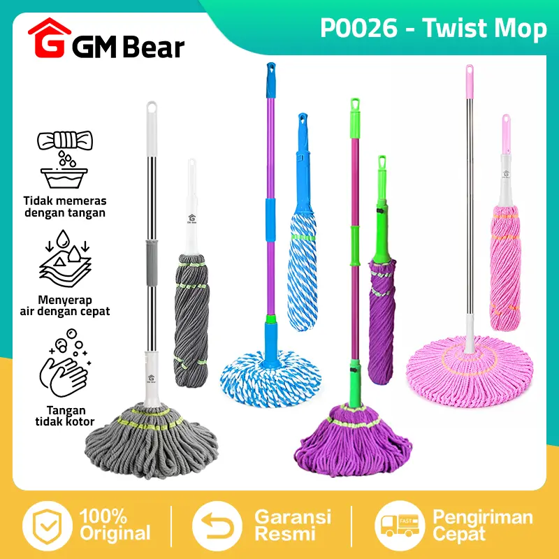 [COD] GM Bear Alat Pel Lantai Putar P0026 -Twist MOP Gagang Kain