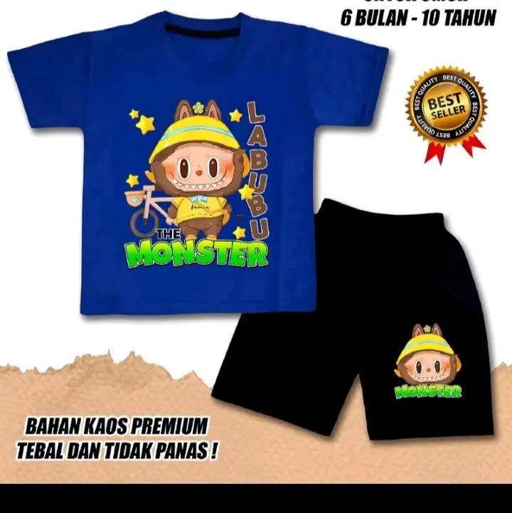 Setelan Labubu Viral Terbaru Anak Laki Laki usia 2-10 Tahun Baju Stelan Cowok labubu Katun 1