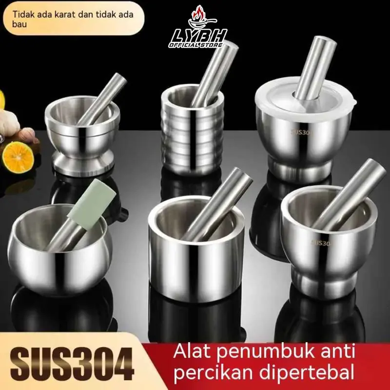 COD【Cobek】Cobek Stianless/Penggiling Baja Tahan Karat 304, Penggiling Bawang Putih Padat/Penumbuk Bawang Putih Padat Baja Tahan Karat Penggiling Rumah Tangga dan Panci Penumbuk Manual Penghancur Bawang Putih Mortar Bawang Putih/cobek Stianless/Pakar 7