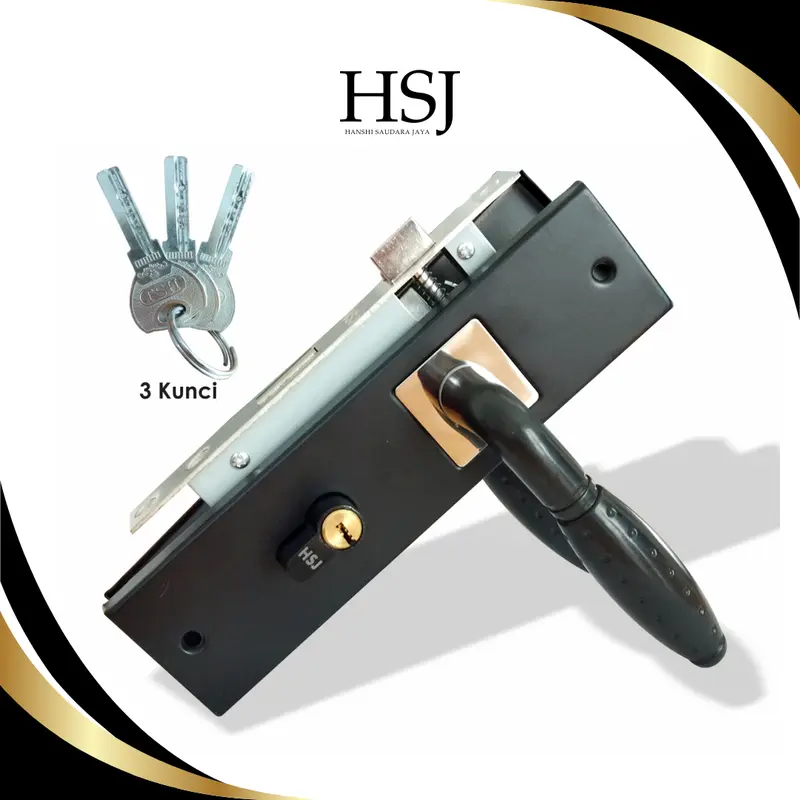 HSJ Gagang Kunci Pintu / Handle Pintu Komplit Ukuran Tanggung 20 cm Bulat Kotak 2