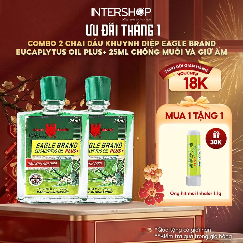  Combo 2 chai Tinh Dầu khuynh diệp Con Ó 2 Nắp Eagle Brand Eucalyptus Oil Plus+ 25ml chống muỗi 8 tiếng giữ ấm cho bé giảm cảm cúm 