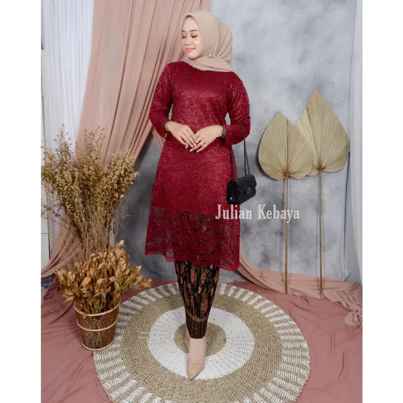 Setelan Kebaya Brokat Tunik Untuk Acara Pesta Kondangan Tunangan Wisuda Dress Wanita Baju Atasan Lamaran Mewah Remaja Dewasa 6