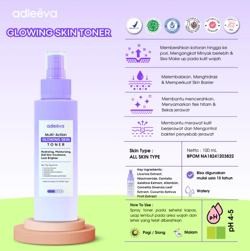 Adleeva Skincare Glowing Skin Toner Melembabkan Anti Kusam dan Jerawat 100ml 2