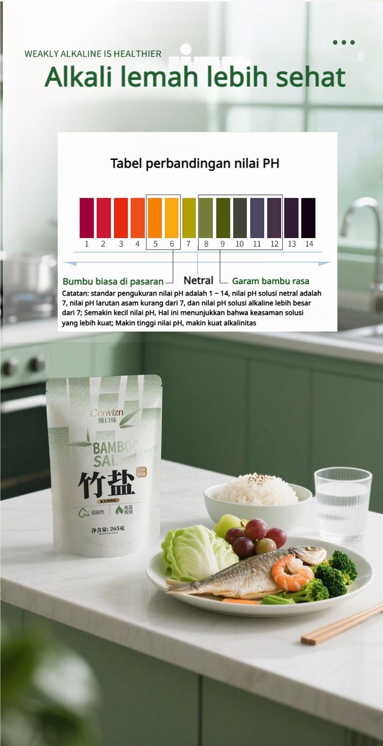 Garam Bambu Panggang Tradisional 800°C, Alami, 0 Aditif, Meningkatkan Rasa dan Kesegaran, Tanpa Zat Anti-penggumpalan, 265g, Cocok untuk Penggunaan di Rumah oleh Usia Menengah dan Lanjut