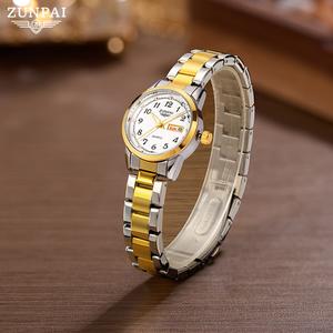 ZUNPAI Women's Quartz Watch, Stainless Steel and Gold Bracelet, Date Display, Women's Gold Watch, Easy-to-Read Analog Watch, Stainless Steel Strap and Clasp, Waterproof Luminous