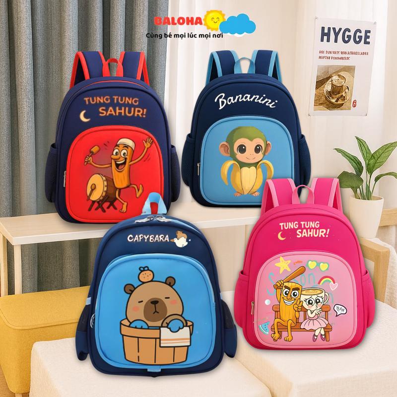 Balo và mũ size 3-6 tuổi,cho bé đi học mầm non mẫu giáo,nón cho bé họa tiết hoạt hình Khủng Long Hello kitty siêu nhân cá tính dễ thương HAB223 HAM219