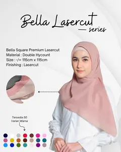 Jilbab Bella Square Laser Cut Polycotton Kerudung Jilbab Segi Empat Premium Double Hycount 115cm x 115cm Nyaman dan Lembut