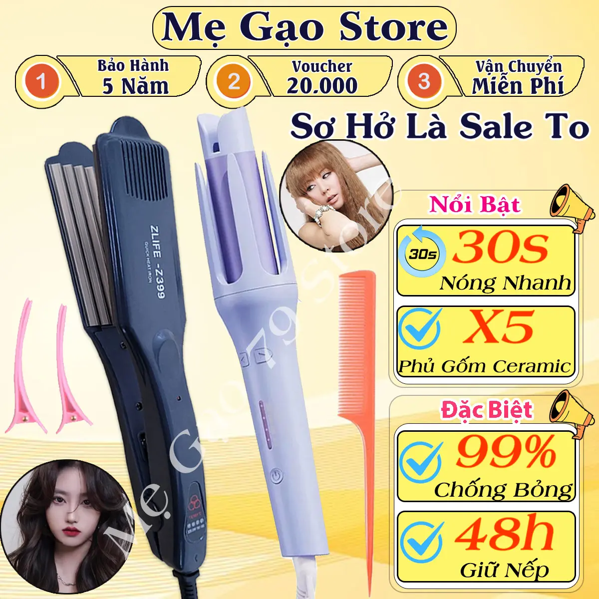 Máy Dập Phồng Chân Tóc, Máy Dập Xù 4 Mức Chỉnh Nhiệt Zlife Z399 Chức Năng Dập Xù, Bấm Tóc, Tạo Kiểu Tóc Đa Năng