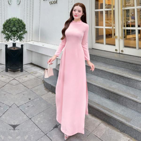 Áo dài Lụa mỹ trơn thiết kế cổ cao 2cm tay dài nhiều màu dành cho nữ, Áo dài may sẵn xưởng sản xuất Áo dài Khả Trang 4