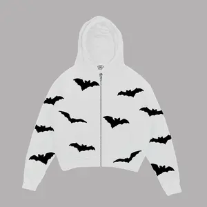 FAILOFFICIAL HOODIE BOXY ZIP - HELL RESLETING SABLONFULL PRINT WHITE PUTIH