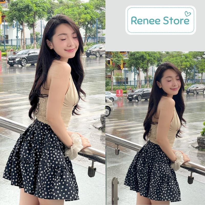 Chân váy hoa nhí 2 lớp, váy nữ ngắn 3 tầng xoè bo chun phong cách ulzzang thanh lịch có thể giặt máy Renee Store - V322 Women
