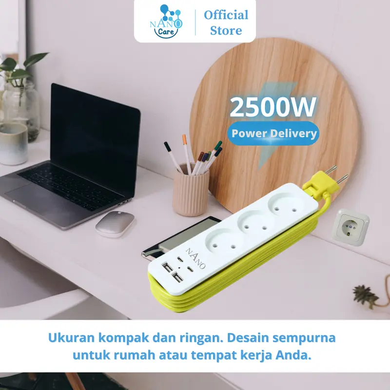 NANO Stop Kontak Traveling 3 Lubang 4 Port USB/ 3 Lubang 2 Port USB 2 Port Type C stop  kontak 7