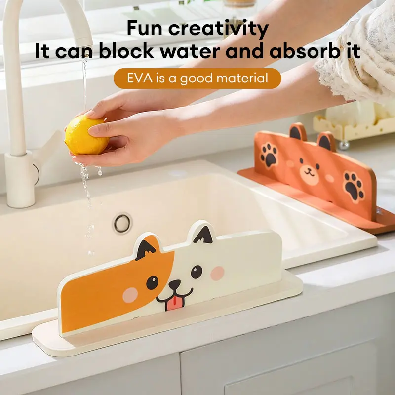 Papan Penghalang Air Bergambar Hewan Lucu untuk Wastafel Dapur, Strip Penghalang Air Kartun, Pelindung Anti Cipratan Air