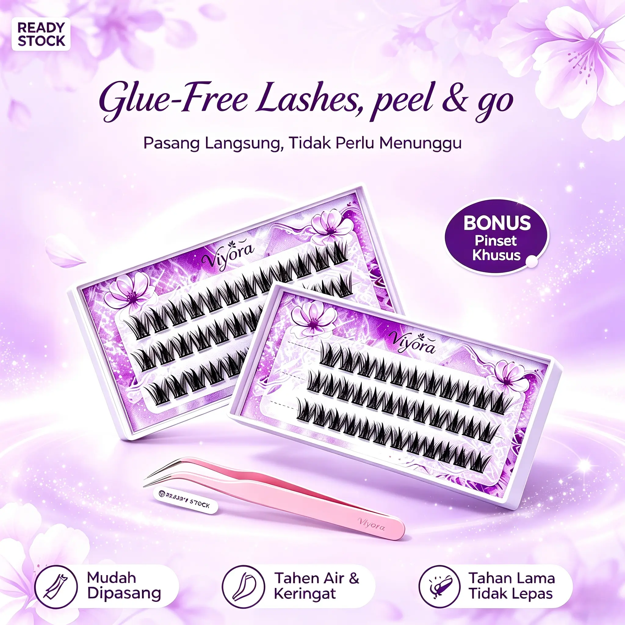 Viyora Bulu Mata Palsu Segmen Tanpa Lem Peel & Go, Langsung Pakai Anti Air Anti Keringat, Daya Tahan Lama Tidak Mudah Lepas, Mudah Digunakan Untuk Pemula Wanita