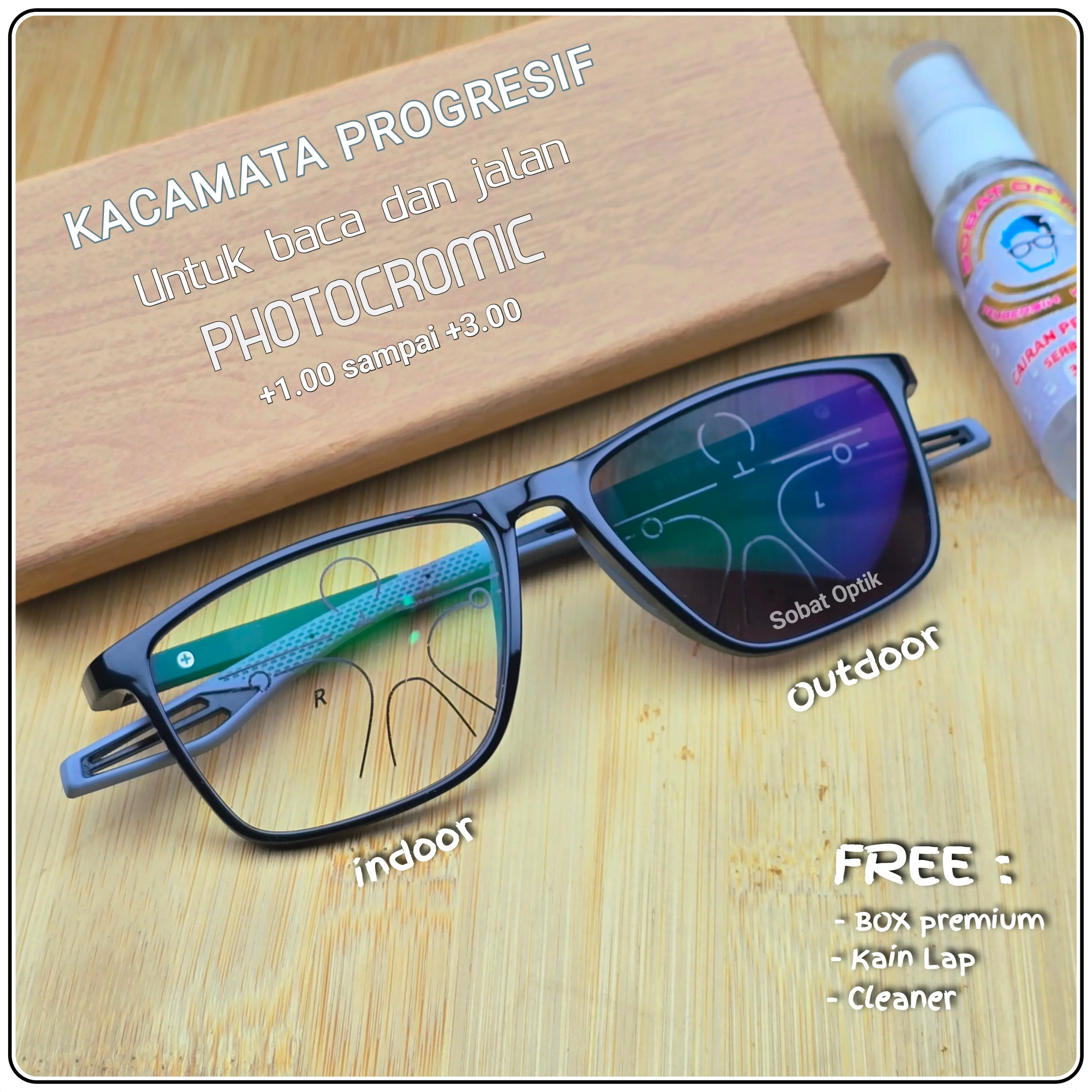 Kacamata Progresif Photocromic Baca Dan Jalan Pria Dan Wanita Abu Hitam Lensa Frame