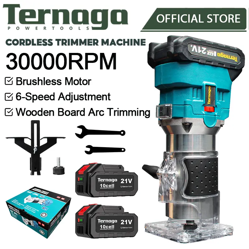 TERNAGA TCTR01 Cordless Router Trimmer Brushless 21V 3Ah Battery 6 Speeds Adjustable Rechargeable Wood Carving Router Hand Trimming Machine For Woodworking, Carving, DIY, etc.