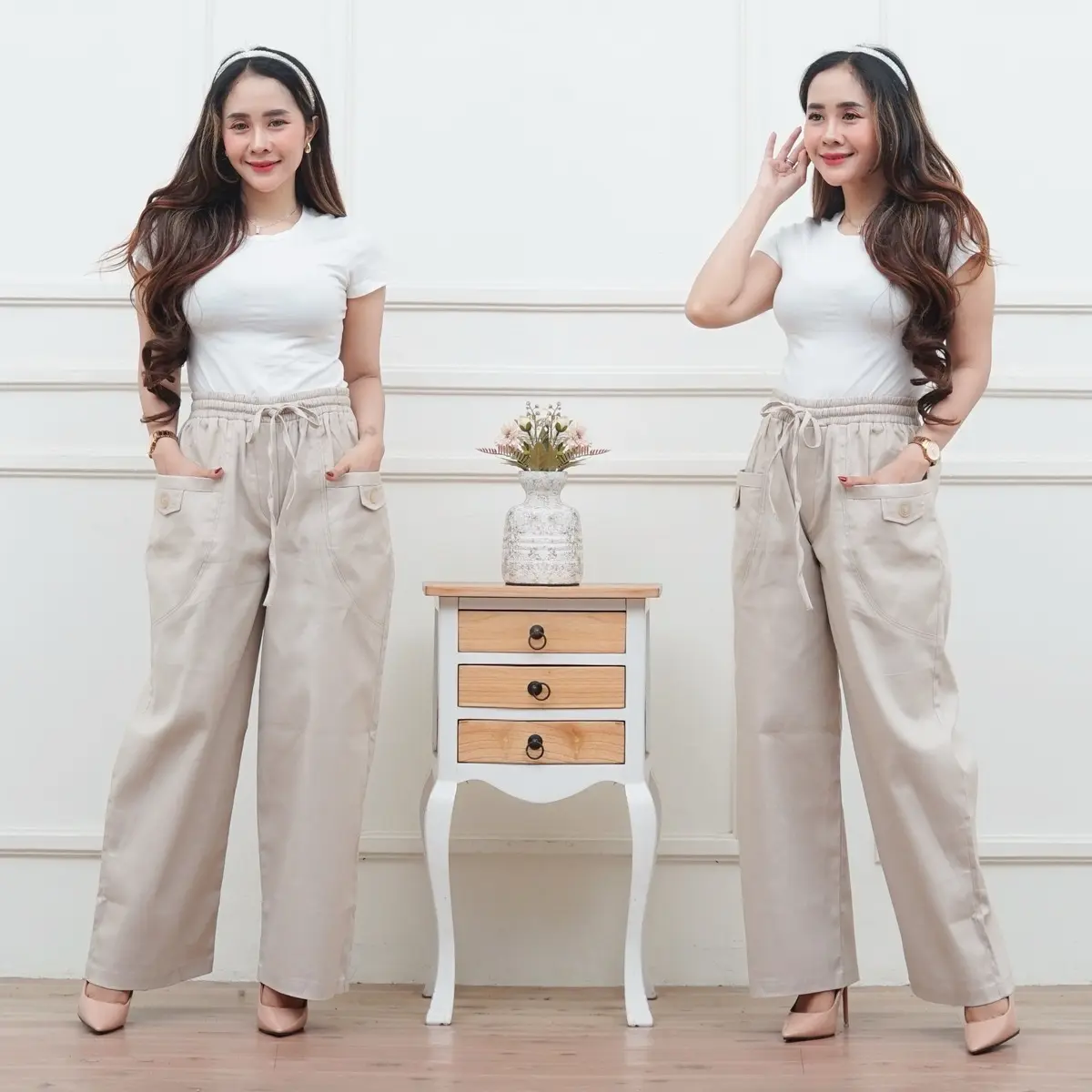 Celana Kulot Wanita Highwaist Korean Style Kekinian Kantong Depan Variasi Kancing