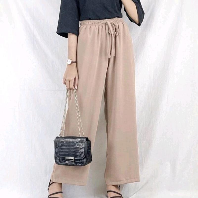 Celana Cringcel Airflow kulot panjang tali serut pinggang full karet ada saku aktif kanan kiri Bawahan Crinkle Wanita 7