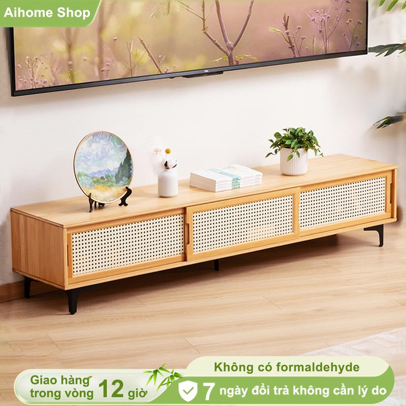  AI Kệ Tivi Lắp Ghép Bằng Gỗ Tre Họa Tiết Mây Đan Tân Cổ Điển Kệ Tivi Phòng Khách Cửa Lùa Hiện Đại Decor Trang Trí Độc Đáo 