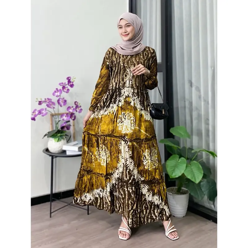 Zaneera Batik - Gamis Twill Ori Pekalongan Dress Muslim Wanita Rayon Super Premium Cap Malaman Motif Larissa Series Lengan Karet Model Rempel Nyaman Lembut Panjang 0