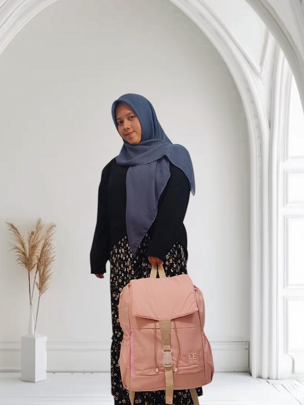 Lenoa Floria Backpack Tas Ransel Wanita Untuk Sekolah Kuliah Travel Warna Dusty Pink Korean Style Serut 3