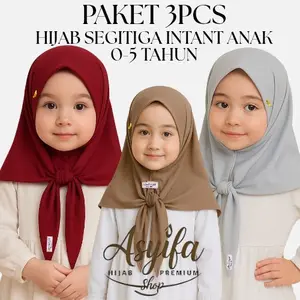 PAKET HEMAT 3PCS HIJAB SEGITIGA INSTAN ANAK LABEL AKRILIK 0-5 TAHUN