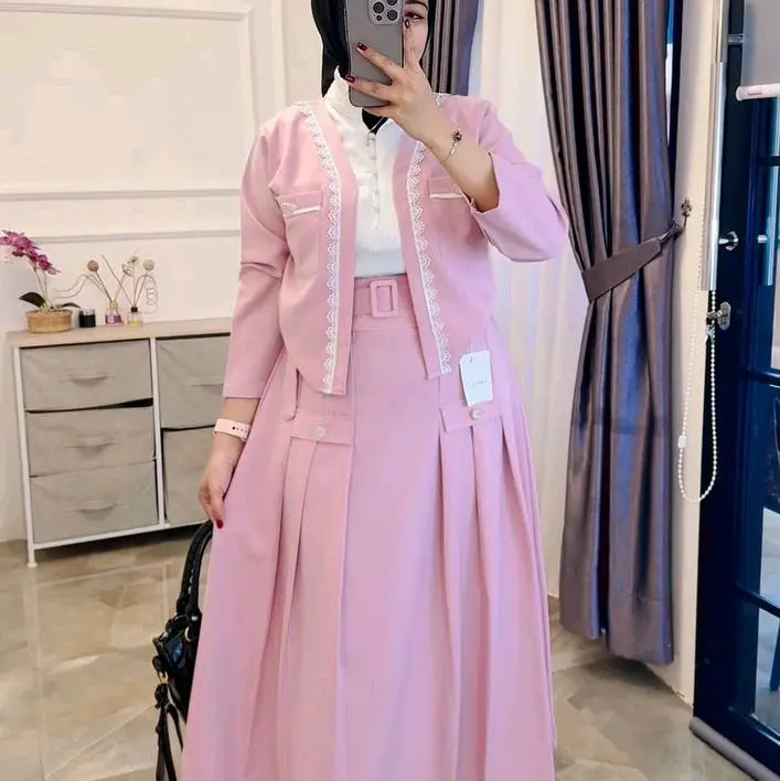 one set moana  salur baju rok setelan wanita muslim lengan panjang mewah premium korean style Dewasa Remaja (free belt) Casual Katun Casual Dress Simple 6