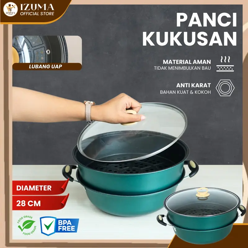 Panci Pengukus 28CM Anti Lengket Model A083 dengan 2 Tingkat - Kitchenware 0