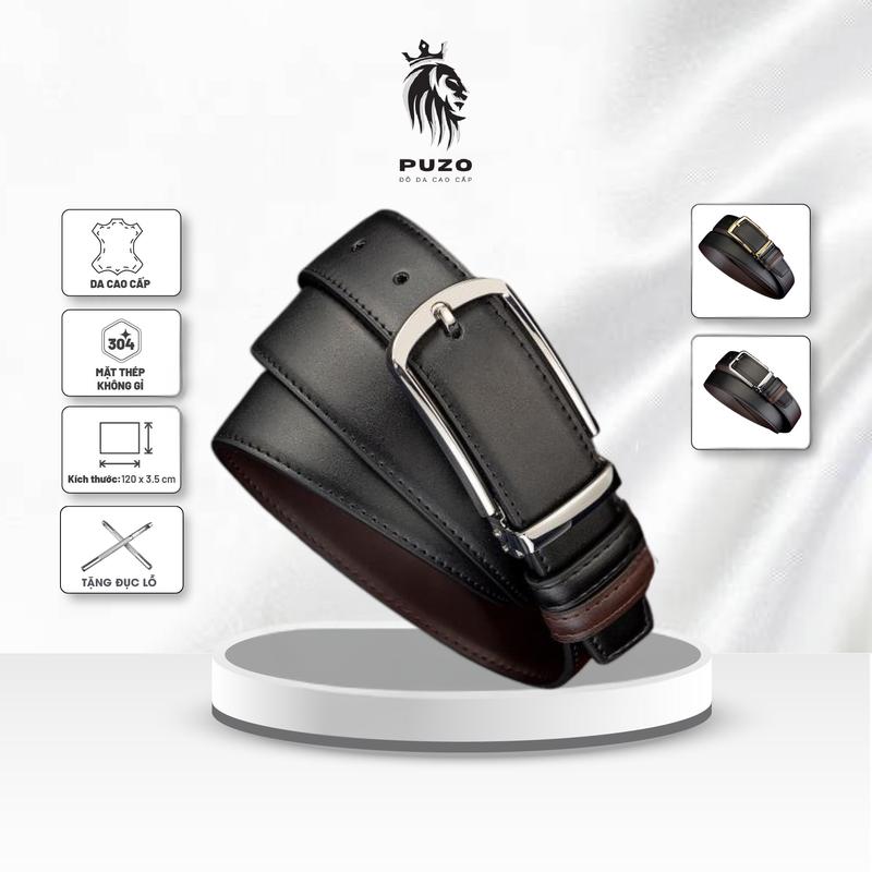   Tặng Đục Lỗ  Thắt Lưng Nam PUZO Da Bò Nhân Tạo 2 Mặt Dây Khóa Kim Cao Cấp Tiện Lợi Phối Hợp Trang Phục Dễ Dàng Sang Trọng T30 