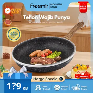[Special Live] freemir Wajan Penggorengan 24 Cm Teflon Anti Lengket Coating Granit Hitam Tebal Kuat Tahan Lama Deep Wood Series Gagang Kayu Kitchenware