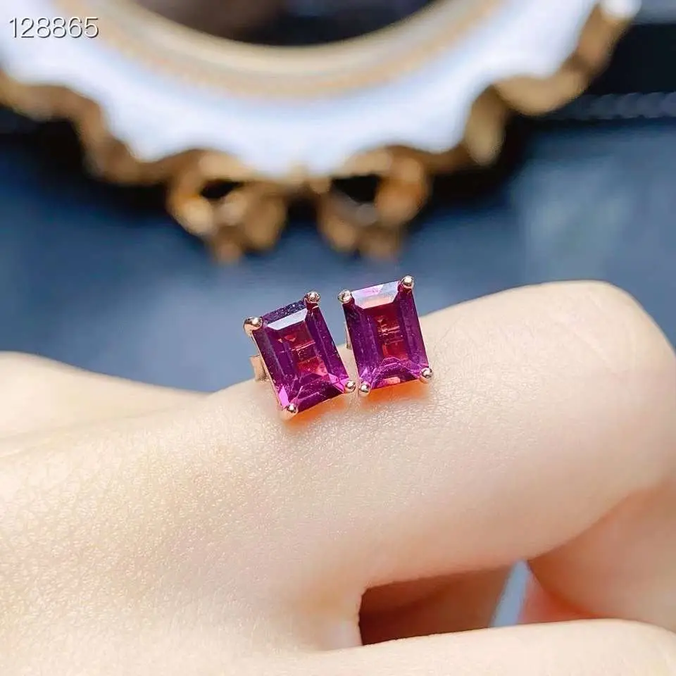 Bông Tai Garnet Nhôm Magnesia-Aluminium, Tự Nhiên, Đá Chính 5 * 7Mm, S925, 012