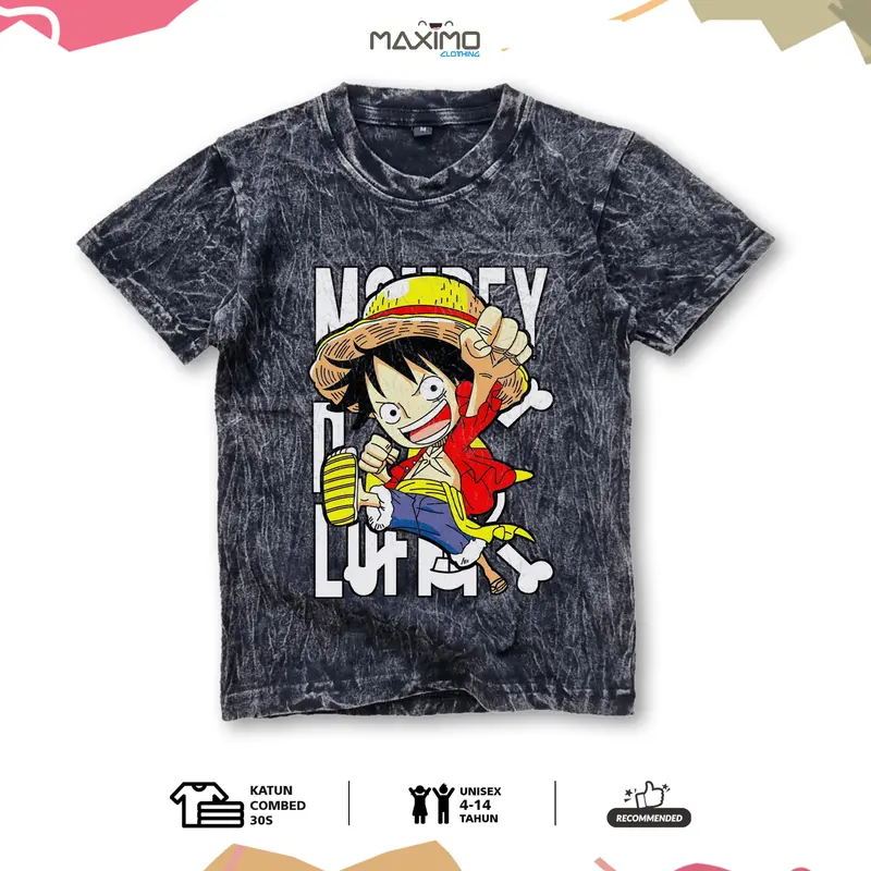 Setelan baju anak anak laki laki - Chibi Luffy One Piece Wash dan Celana Kargo Parasut Panjang 3 warna - untuk Usia 4 Hingga 12 Tahun - Fashion Anak 4