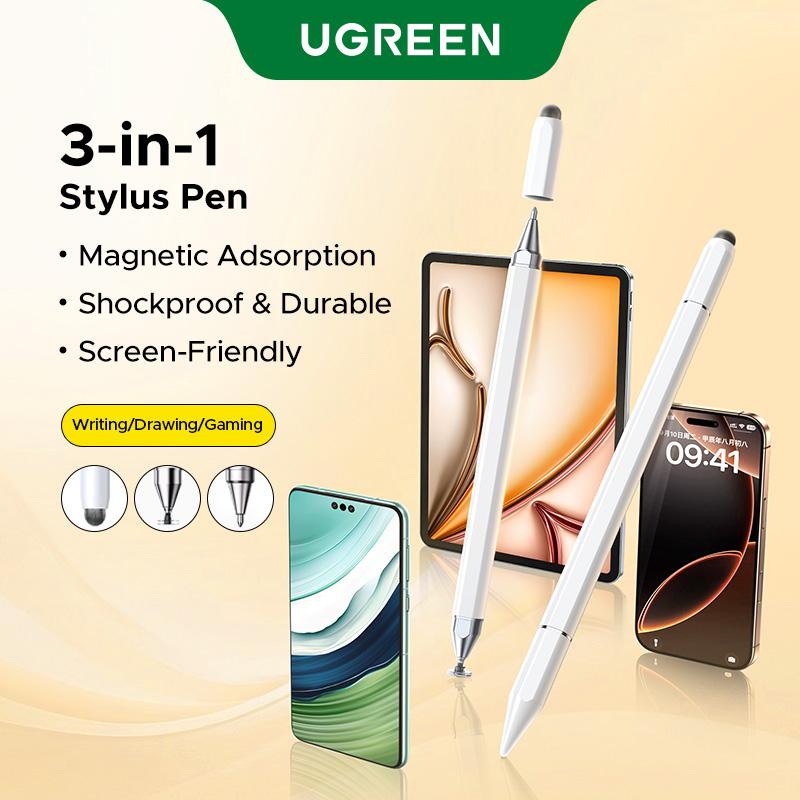 UGREEN Bút Cảm Ứng Đa Năng 3 Trong 1 – Bút Bi + Đĩa Trong Suốt + Đầu Sợi Mềm, Không Cần Sạc, Không Kết Nối, Độ Chính Xác Cao, Compatible with iPad, Samsung Tablet, Android, iPhone & Các Thiết Bị Khác