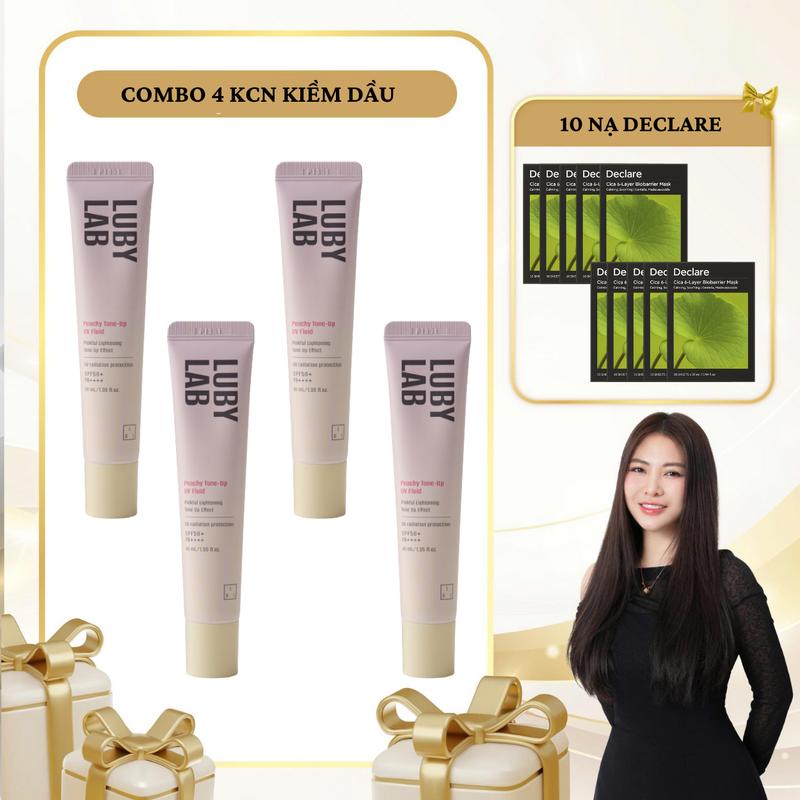  SN1938 - Combo 14 sản phẩm: 4 Kem Chống Nắng Lubylab Chống Nước Kiềm Dầu Peachy Tone Up UV Fluid SPF50+PA++++ 40ML + 10 mặt nạ Declare 
