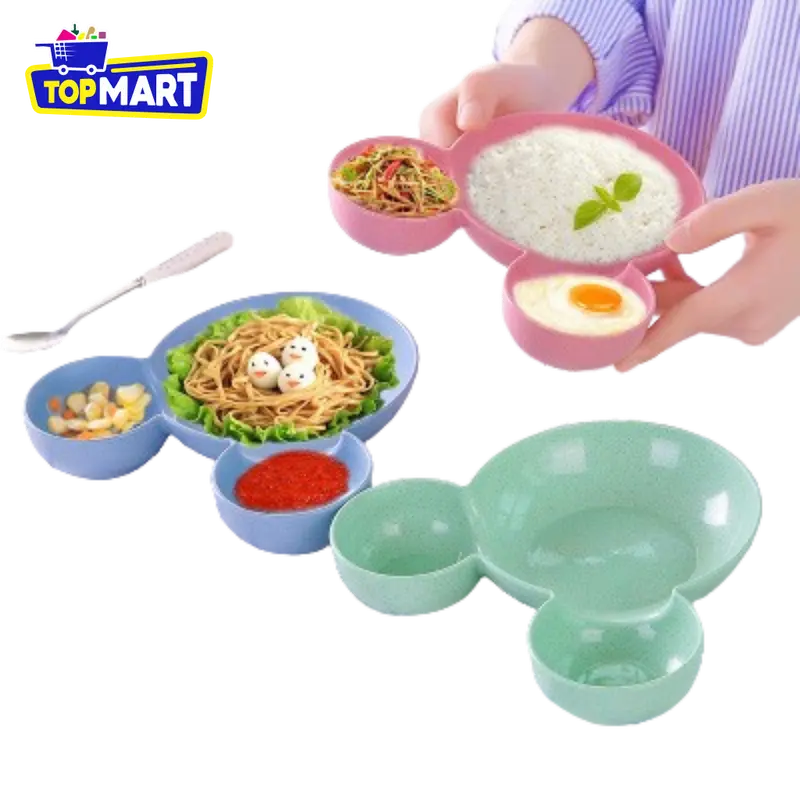 TOPMART - Mangkuk Piring Anak Motif Mickey PP Food Grade / Peralatan Makan Anak Bentuk Kartun Bahan Jerami 5