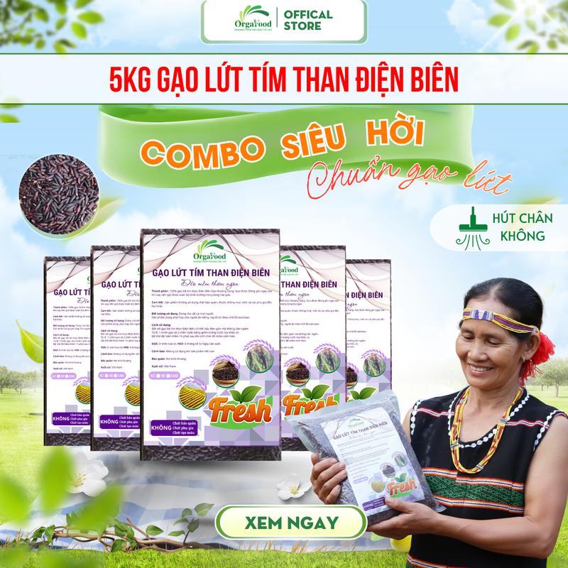 5kg 2kg Gạo lứt tím than Đen dẻo Điện Biên không cần ngâm gạo lức tím than Orgafood EAT CLEAN ăn thực dưỡng healthy