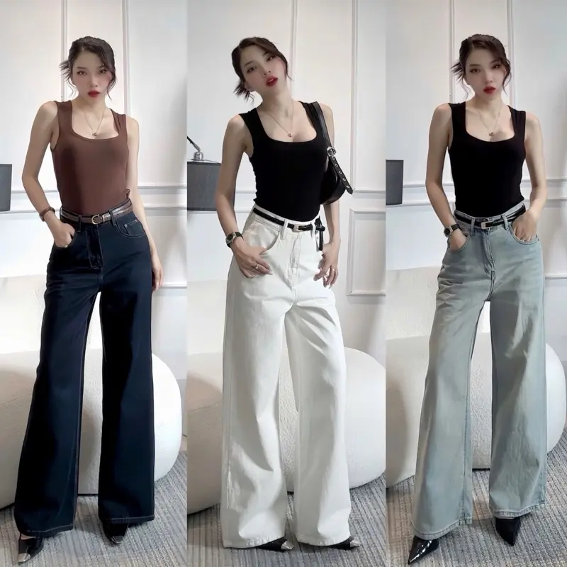 YURI JEANS - (VẢI QC-CAO CẤP) Quần Jean Nữ Ống RỘNG Màu Xanh Đen (ỐNG 27CM) Women Pants Mã48