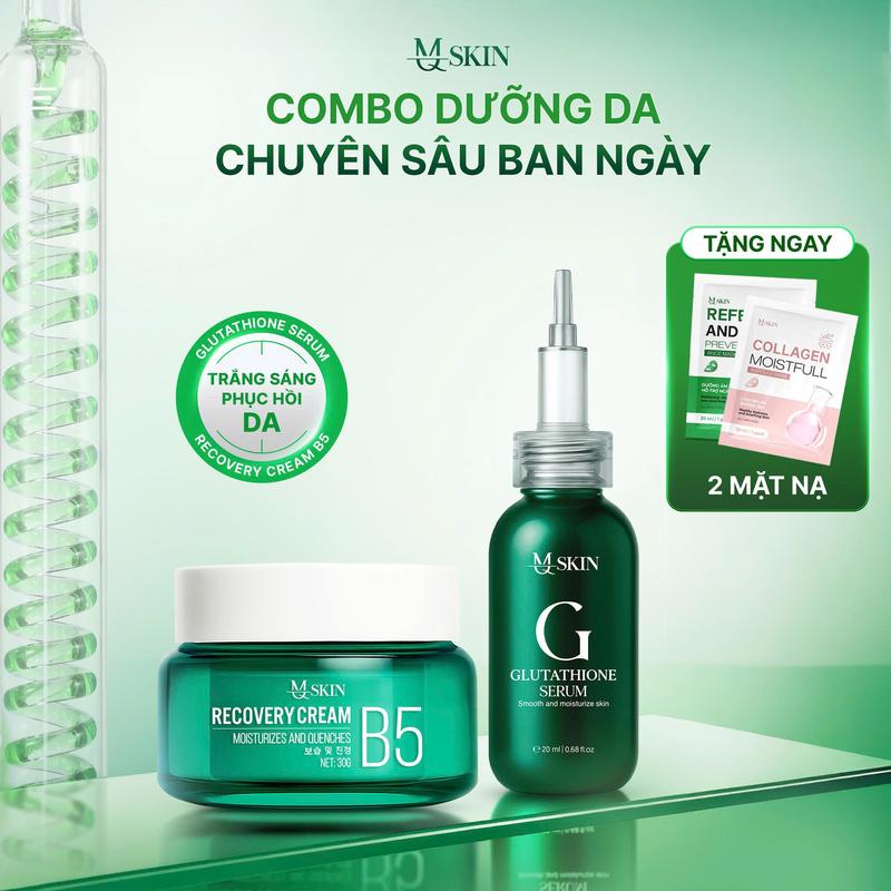[MQSKIN][TẶNG 2 NẠ] COMBO DƯỠNG DA SERUM GLUTATHIONE VÀ KEM DƯỠNG B5 - HỖ TRỢ CĂNG BÓNG SÁNG DA - DƯỠNG DA TRẮNG SÁNG