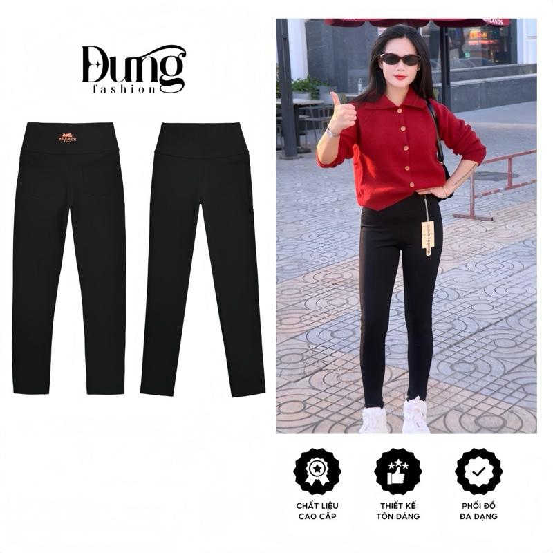 QUẦN LEGGING NỮ DÀI L1 CẠP CHỮ CAM CẠP CAO 10CM CÓ 2 TÚI SAU CHẤT UMI HÀN L1 ÔM GỌN MÀU ĐEN MSP:666
