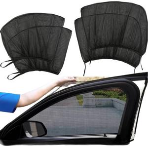 Cortina de malla para ventana de coche, 4 recuentos de cortina de malla para ventana delantera y trasera de coche, parasol de coche con protección UV, accesorios universales para acampar en coche