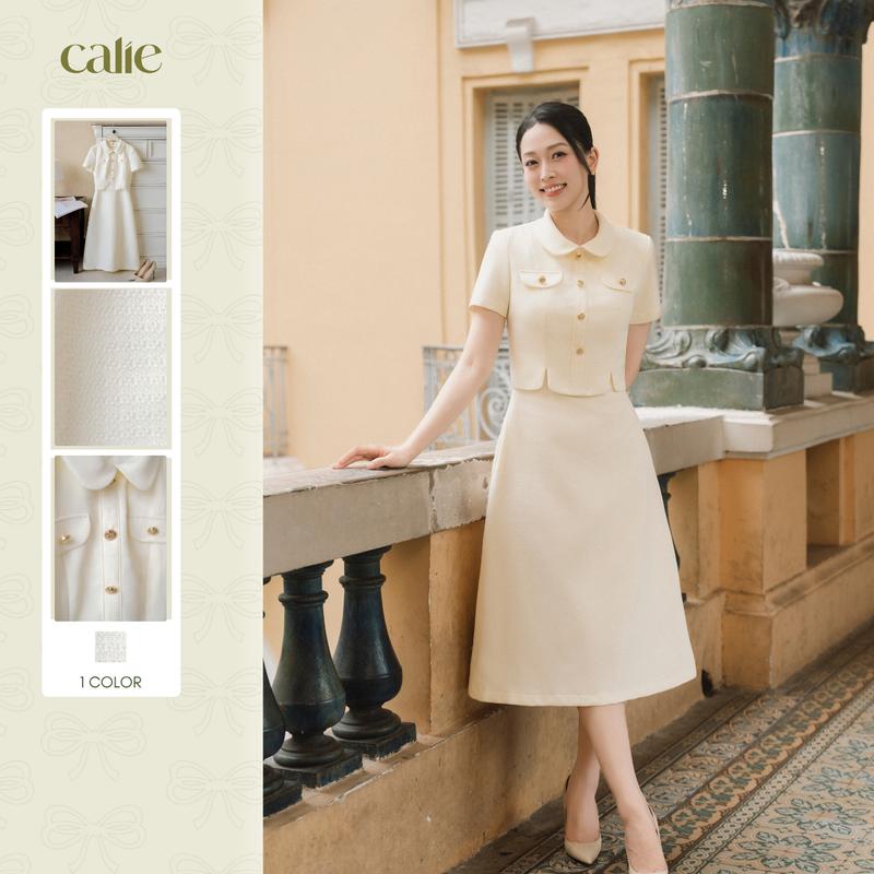HNLV Đầm giả set màu trắng kem chất liệu cao cấp dễ mặc thiết kế thời trang bởi Calie VA498