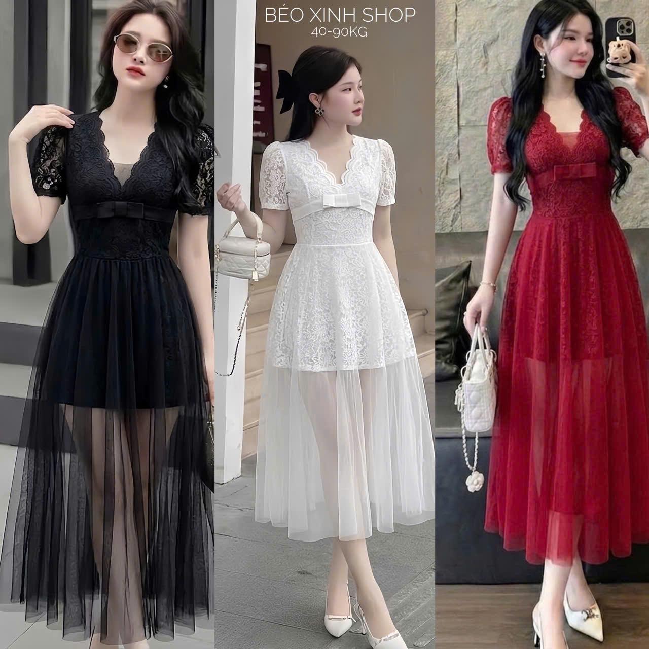 Đầm Dự Tiệc Thiết Kế 2 Lớp Ren Tiểu Thư Phối Cổ Tim (Vải Ren 2 Lớp) Cao Cấp Thanh Lịch Sang Trọng Cho Các Nàng Bigsize 40–90kg Thời Trang Nữ Béo Xinh Shop - A.1760
