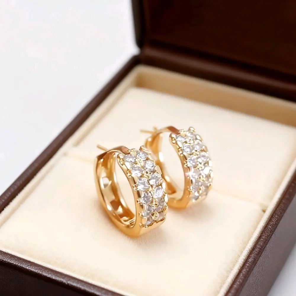 ANTING JEPIT TITANIUM ANTING MOTIF BARIS PERMATA ANTI KARAT ANTI LUNTUR Gold Kulit Perhiasan Wanita Earrings
