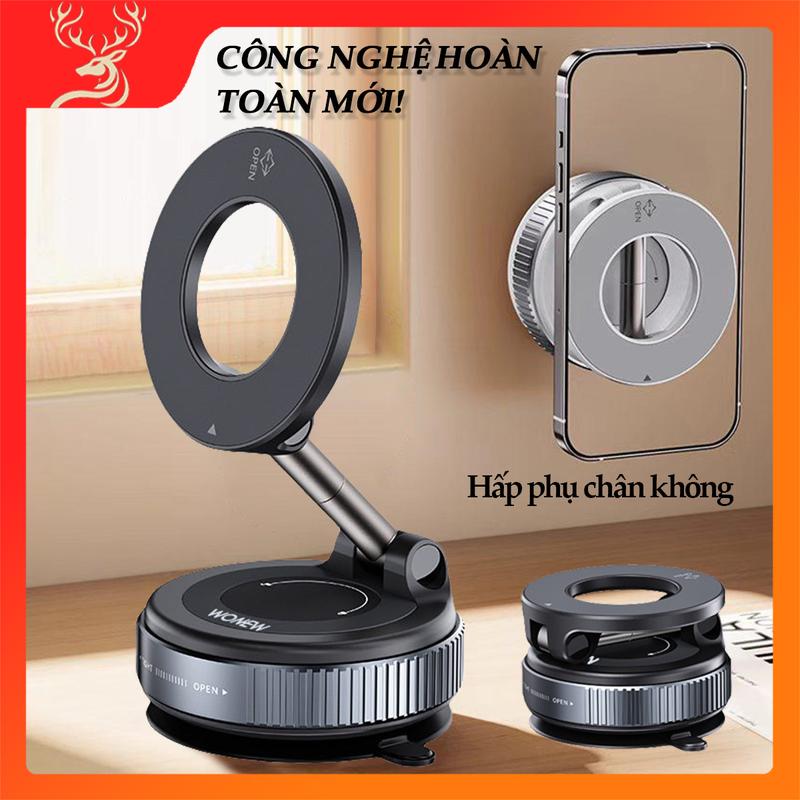 Giá Đỡ Điện Thoại Ô Tô Từ Tính Xoay 360 Độ Hút Chân Không Hấp Thụ Mạnh Hợp Kim Nhôm