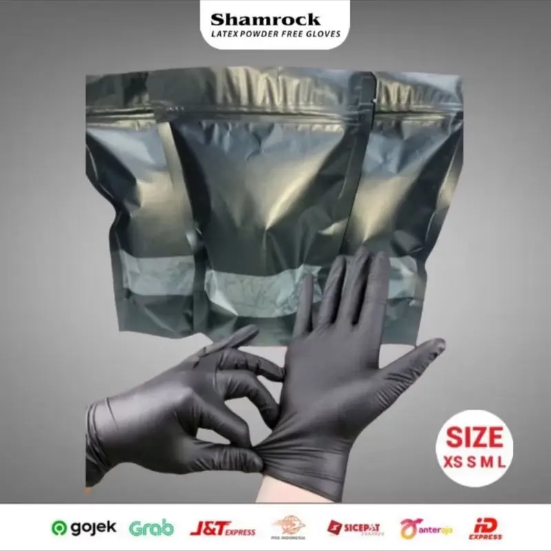 Sarung Tangan Karet Latex Shamrock Hitam Food Grade bisa Untuk Makanan 0