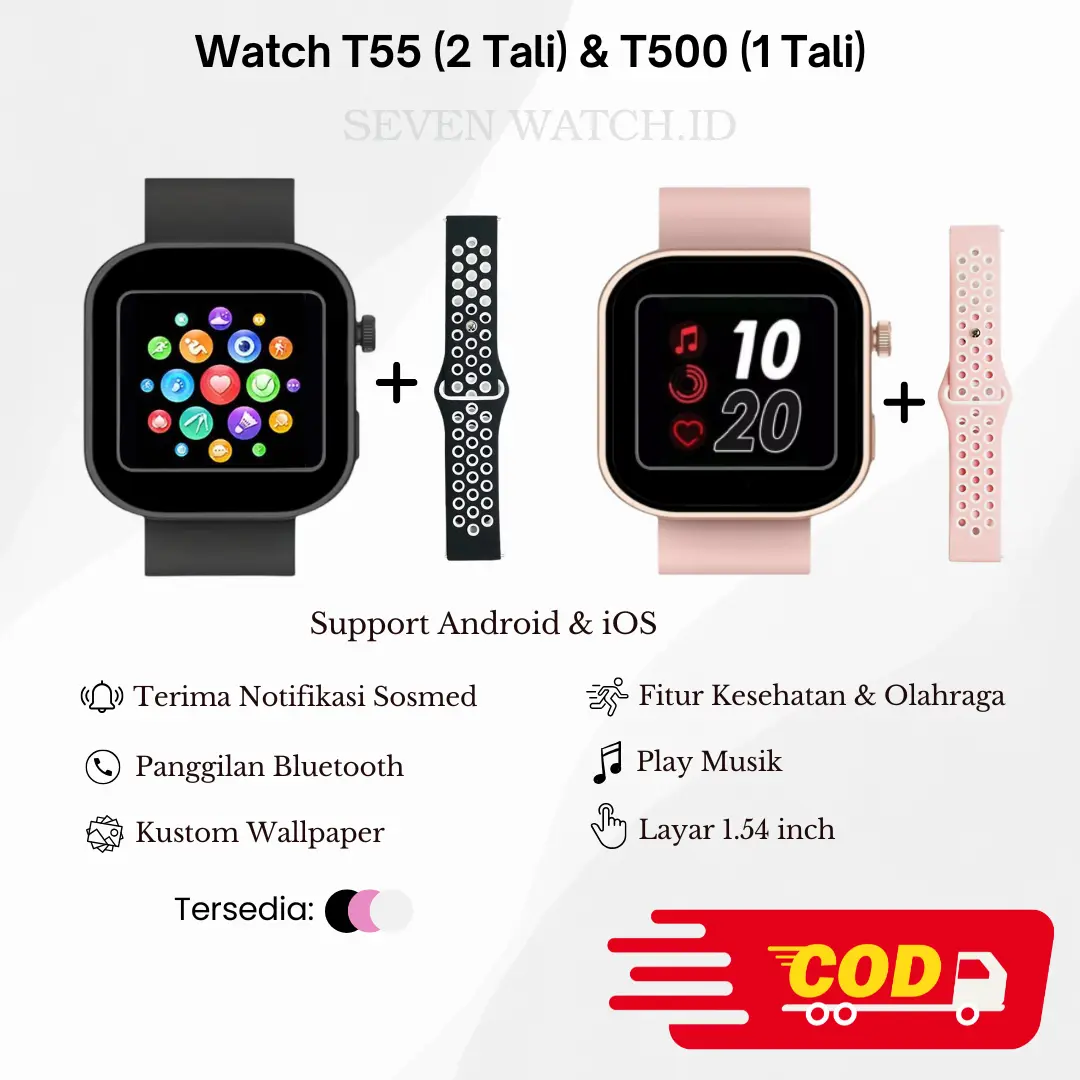 Jam Tangan Pintar Smartwatch T500 / Watch T55 Original Custom Wallpaper Terima Notifikasi Fitur Kesehatan Olahraga