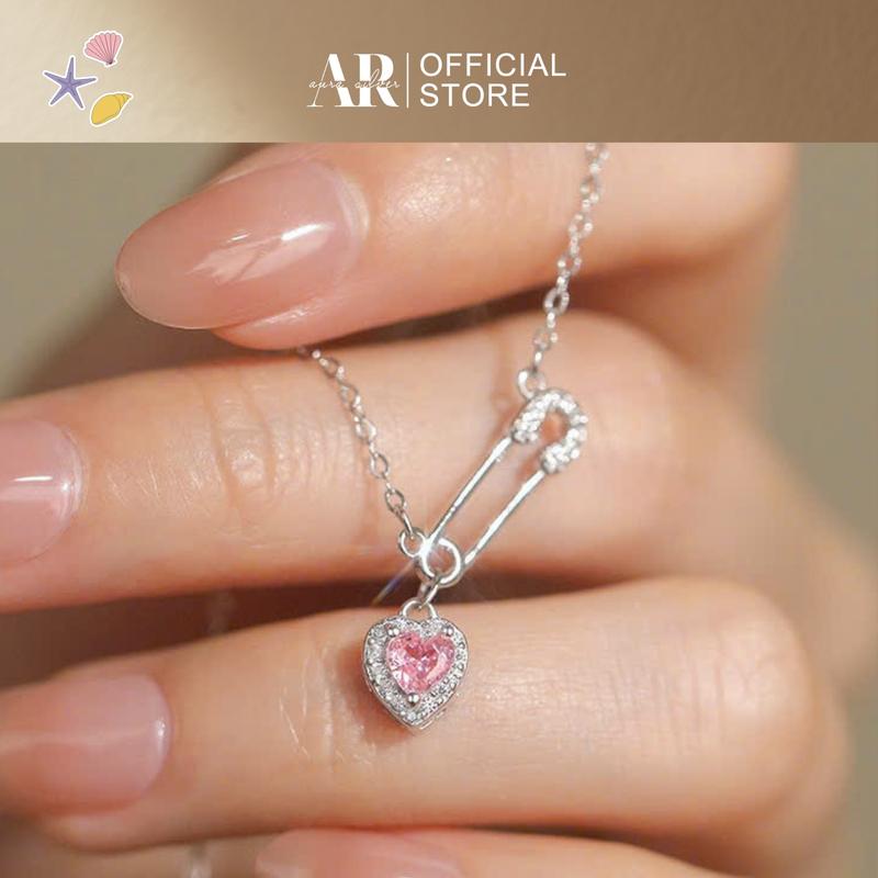 Dây chuyền bạc 925 xi kim SAFETY PIN vòng cổ nữ trái tim đính đá-AURA SILVER-DC17