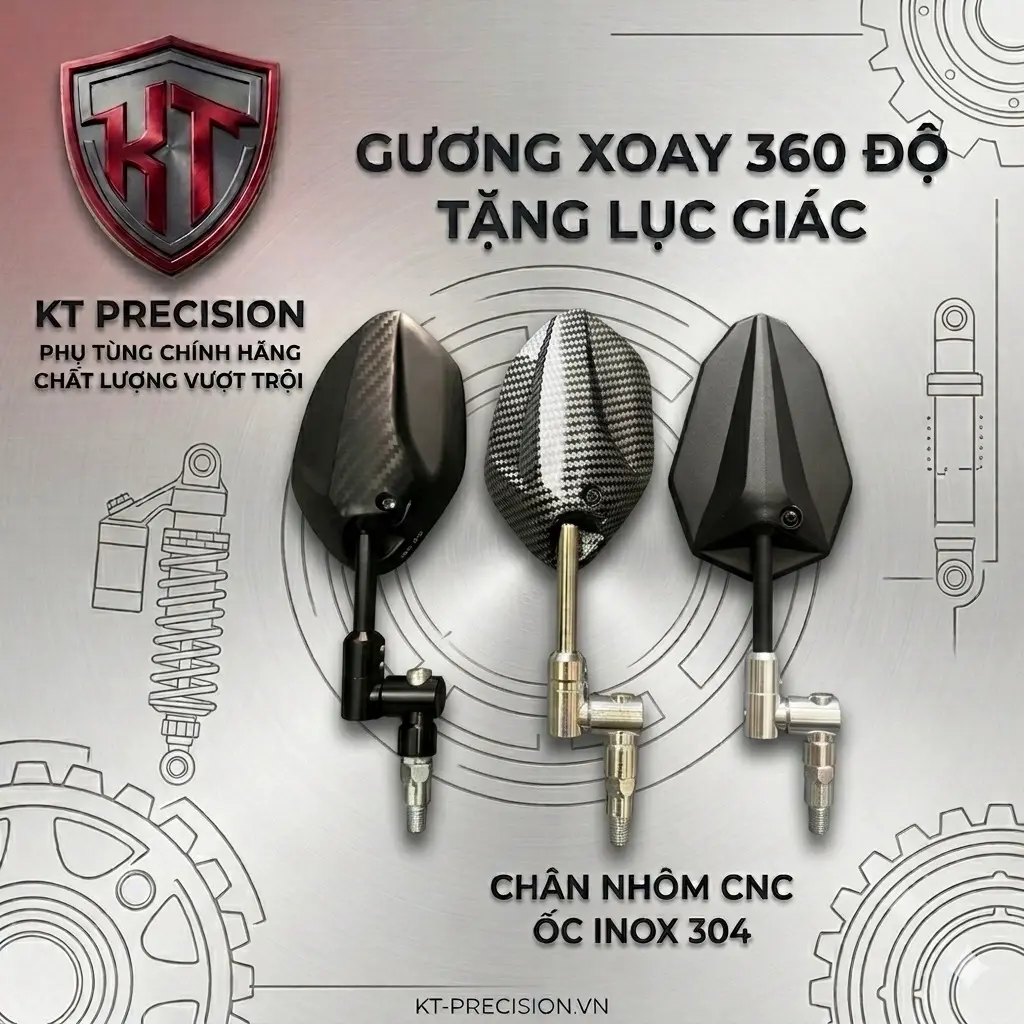 Kính soay 360 độ nhôm cnc trục soay inox 304  ( tặng lục giác + chân nối ) - 1