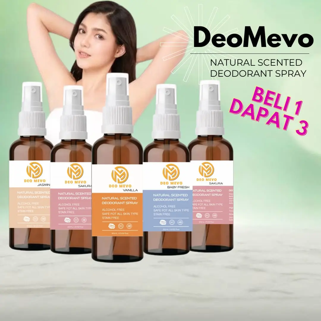 BELI 1 DAPAT 3 DEODORANT NATURAL SPRAY by Mevo isi 60ml memutihkan ketiak,menghilangkan bau badan,bebas alkohol deodoran & antiperspiran