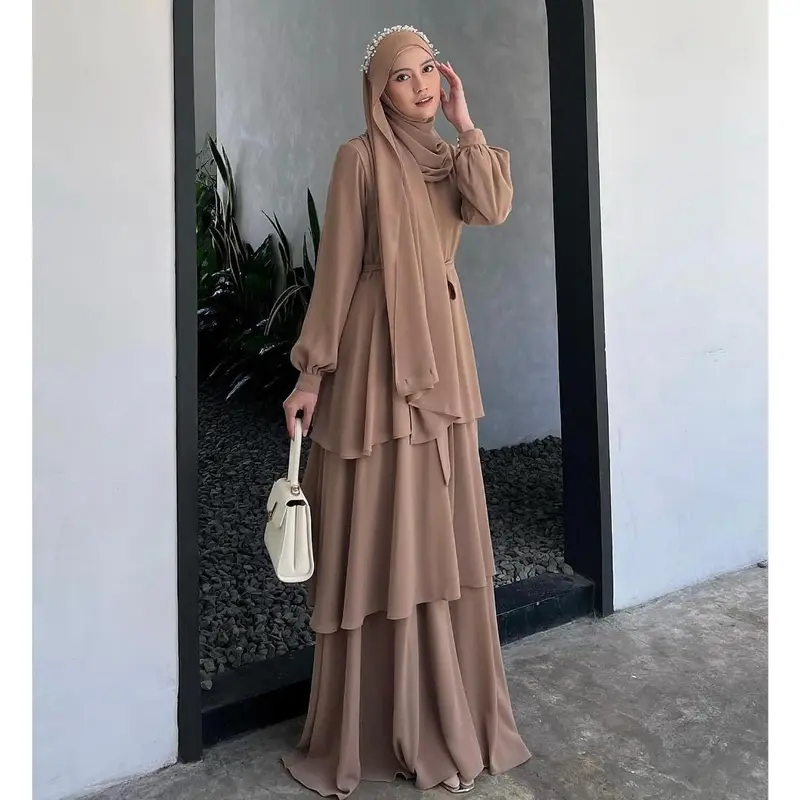 Nadira Dress wanita kekinian bahan ceruty babydoll full furing busui friendly Allsize free pashmina 0